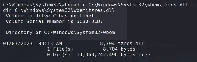 Replacing C:\Windows\System32\wbem\tzres.dll.