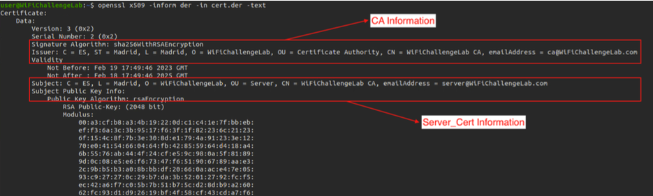 Display the certificate information